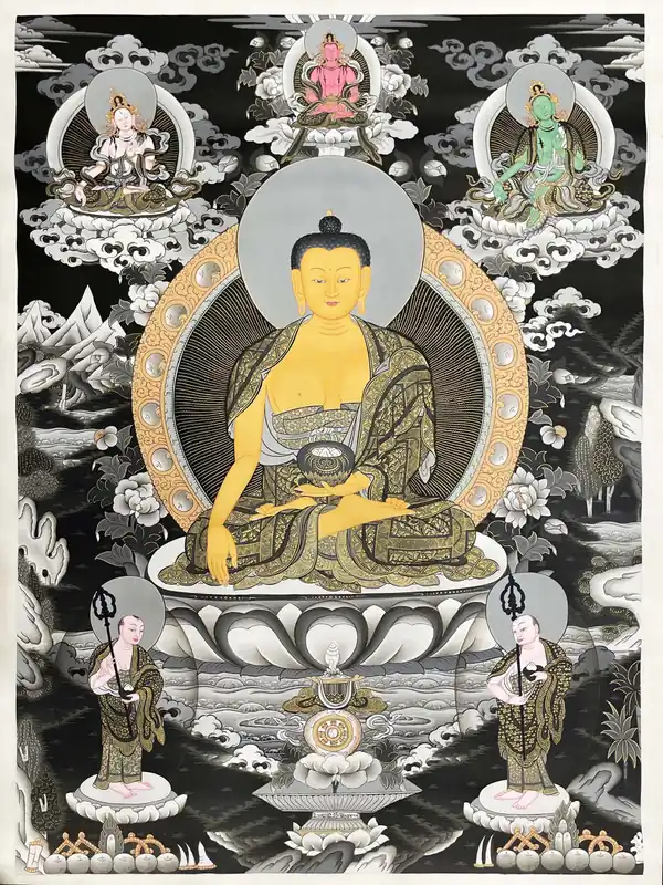 Thangka de Shakyamuni Buddha avec Green Tara