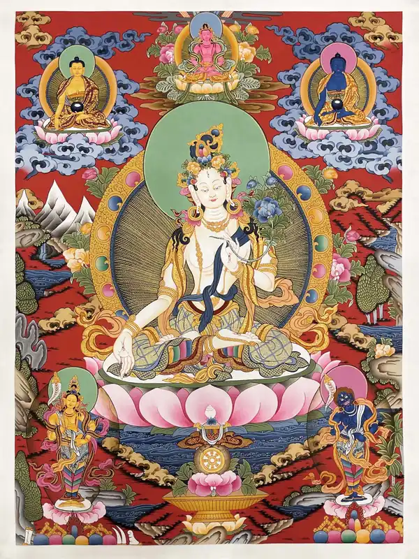Thangka de la Tara Blanche avec Varasattva