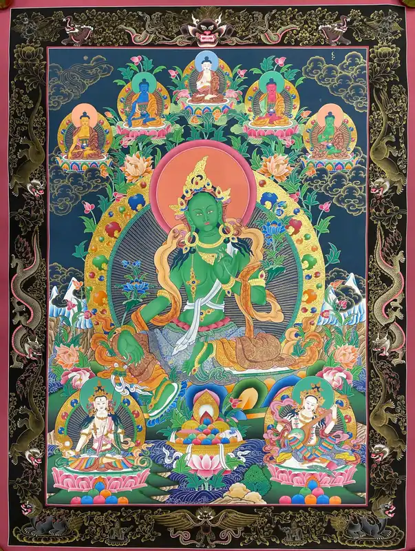 Green Tara with Namgyal Thangka