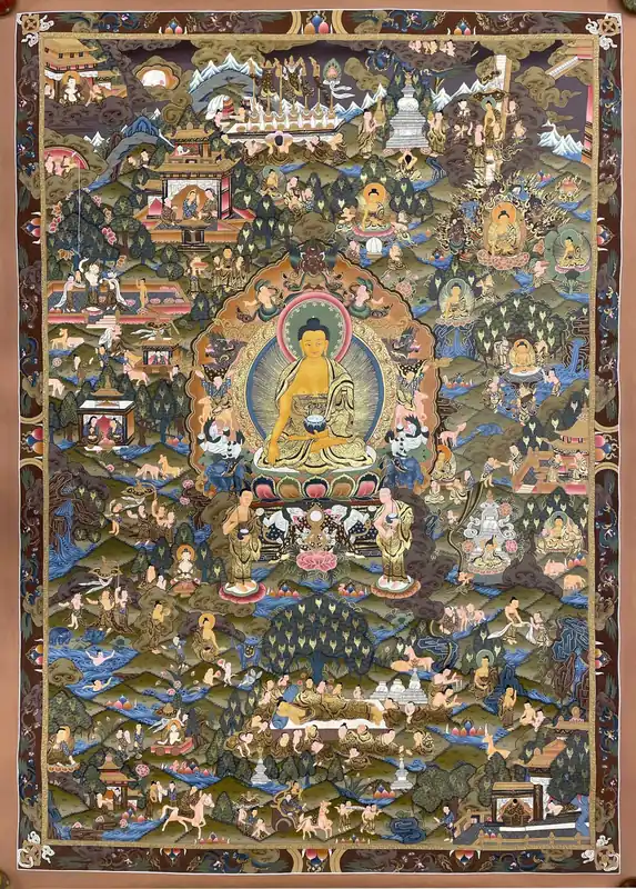 Thangka d’Art de l’Histoire de la Vie du Bouddha