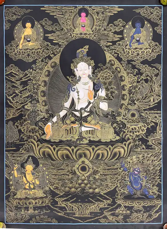 Thangka de la déesse Tara Blanche avec Vajrapani