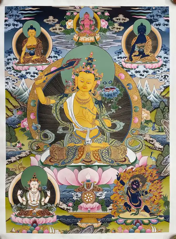 Thangka de Manjushri avec le Bouddha Shakyamuni