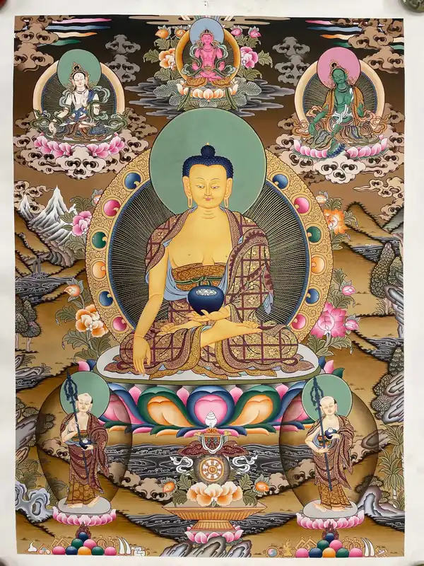 Shakyamuni Buddha avec Thangka de Tara Blanche