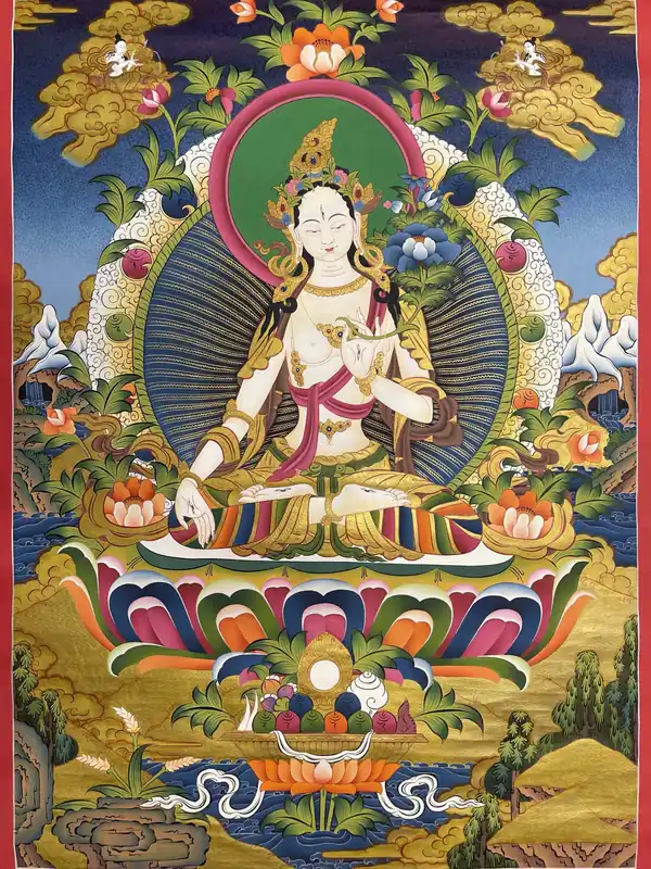Peinture traditionnelle de Thangka de Tara Blanche