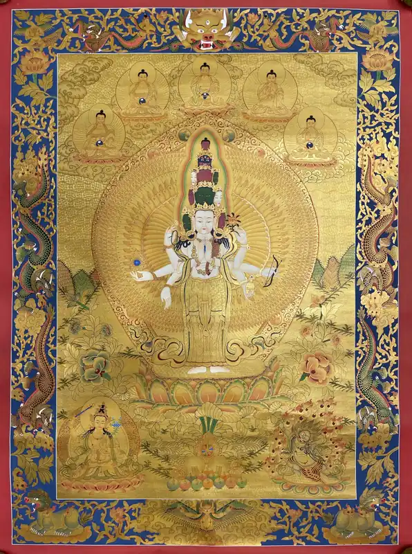 Avalokitesvara avec Pancha Buddha Thangka