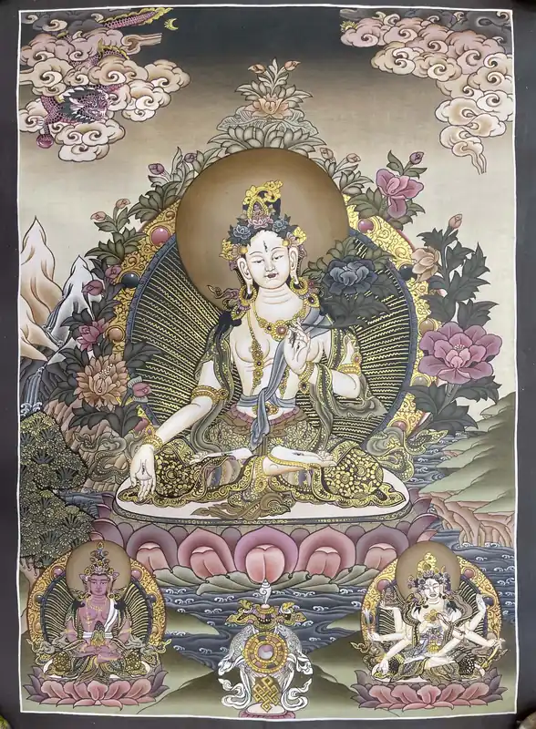 Art thangka de la Tara Blanche avec Vajrasattva