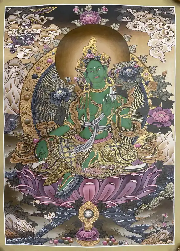 Peinture tibétaine de la déesse Verte Tara