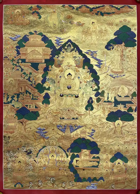 Histoire de la vie du Bouddha – Art thangka bouddhiste