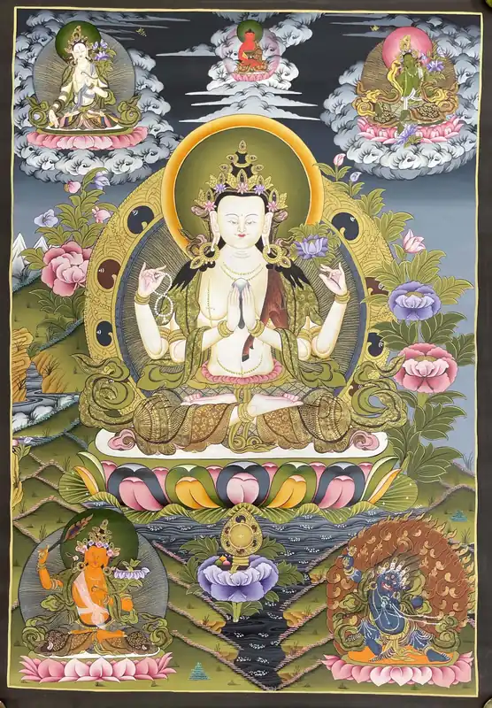 Chenrezig avec Manjushree Thangka Art