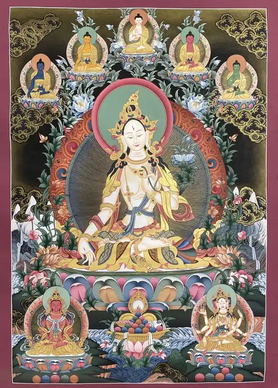 Thangka de la Tara Blanche avec Vajrasattva