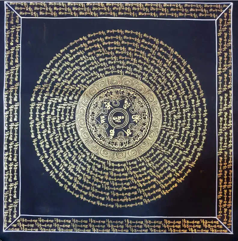 Om Mani Padme Hum Mandala Thangka fait à la main