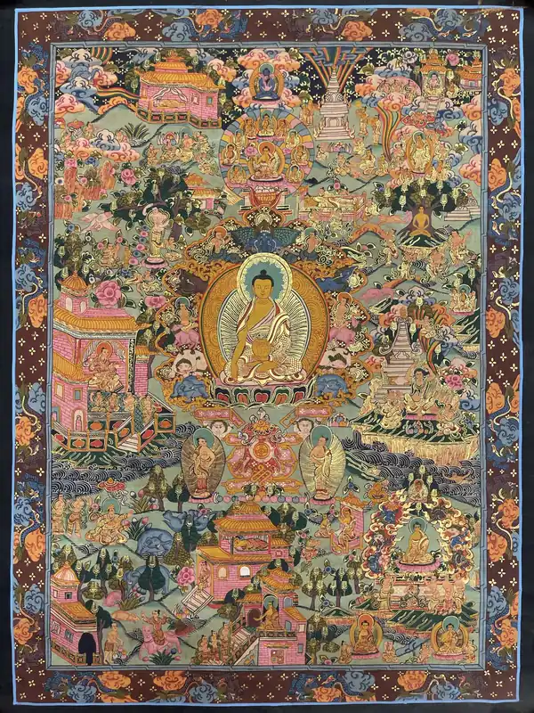 Histoire de la vie du Bouddha – Thangka traditionnel