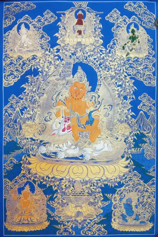 Le thangka de Jambhala jaune avec Tara blanche
