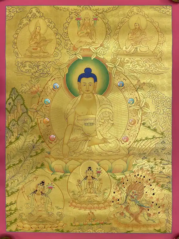 Shakyamuni Buddha avec Manjushri Thangka
