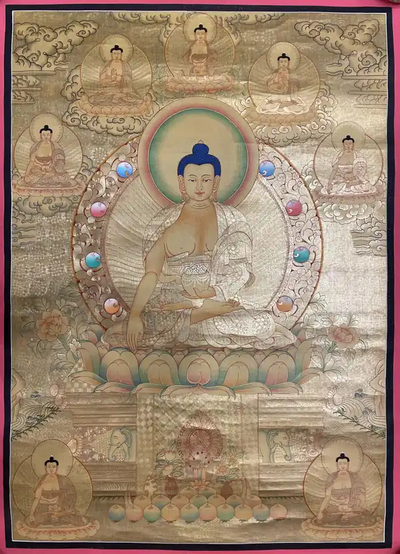 Shakyamuni Bouddha avec l’art thangka des Pancha Bouddhas