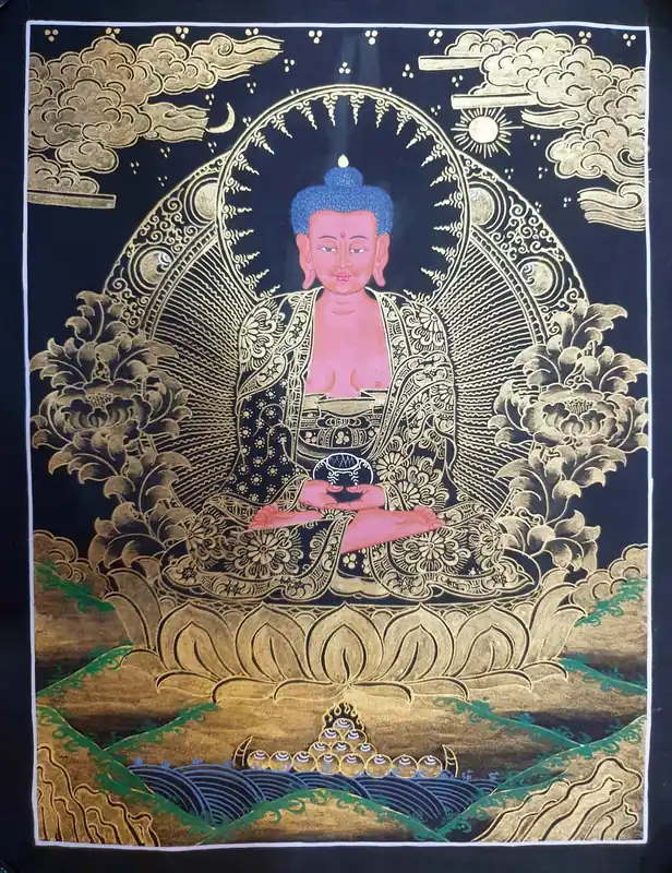 Thangka de Bouddha Amitabha Noir et Doré