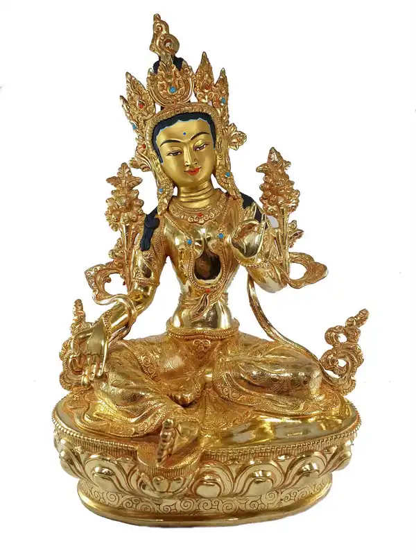 Statue bouddhiste de style traditionnel de Tara Verte