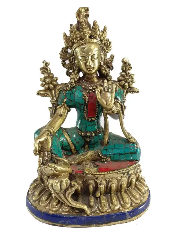 Statue de la déesse Tara verte en pierre.