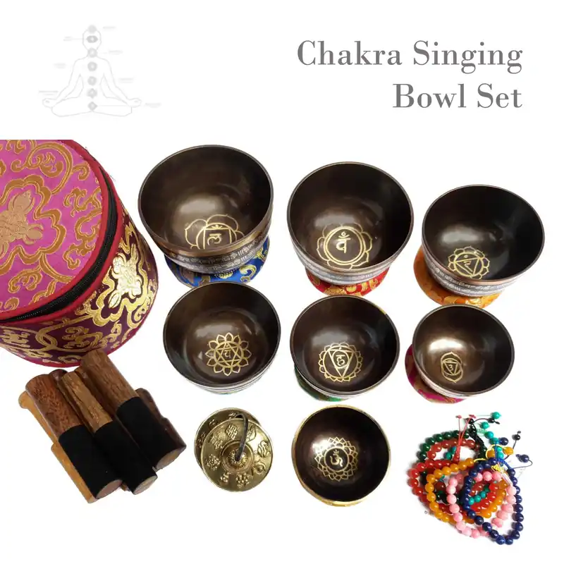 Bol chantant à 7 chakras avec tingsha et bracelet