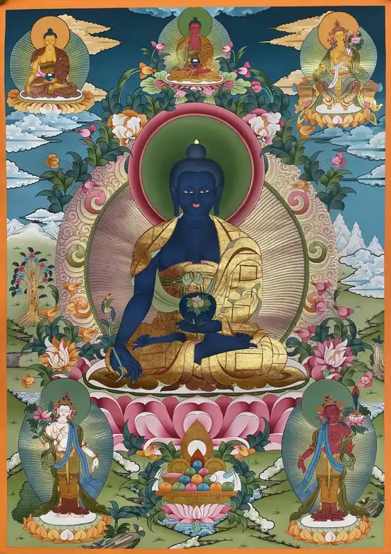 Thangka de Médecine Bouddha avec Vajrasattva