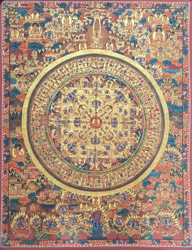 Peinture rituelle de mandala bouddhiste