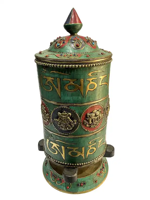 Roue de prière avec Ashtamangala