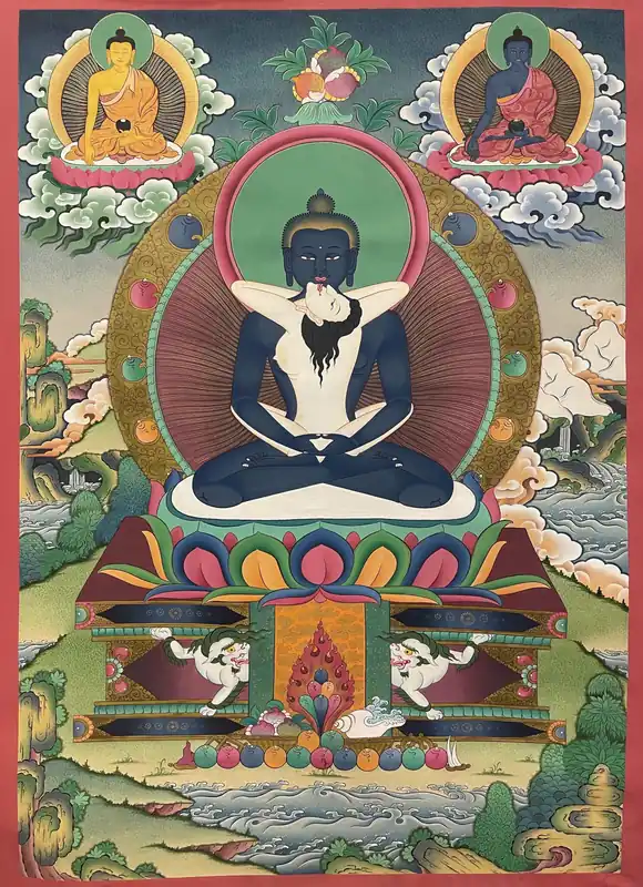 Samantabhadra avec le Thangka de Shakyamuni Bouddha