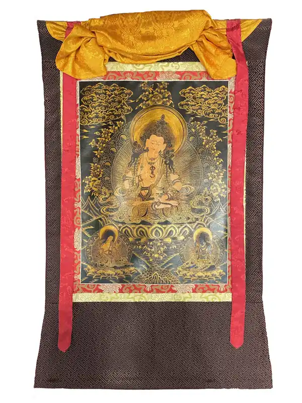 Thangka de Vajrasattva fait main encadré en soie