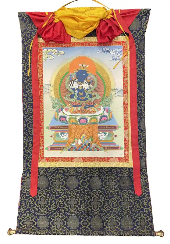 Thangka de Vajradhara encadré de soie