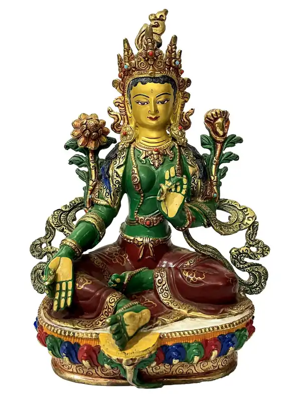 Statue traditionnelle de la déesse Tara verte
