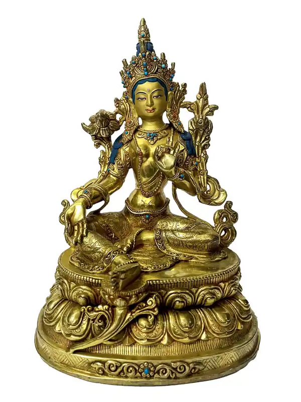 Statue de la déesse Tara verte faite à la main