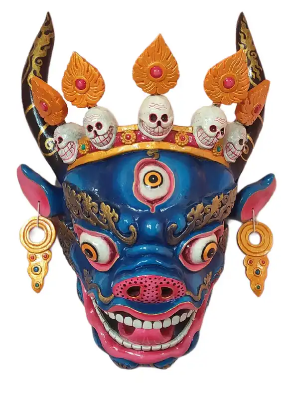 Masque en bois de Yamantaka – Peinture Thangka
