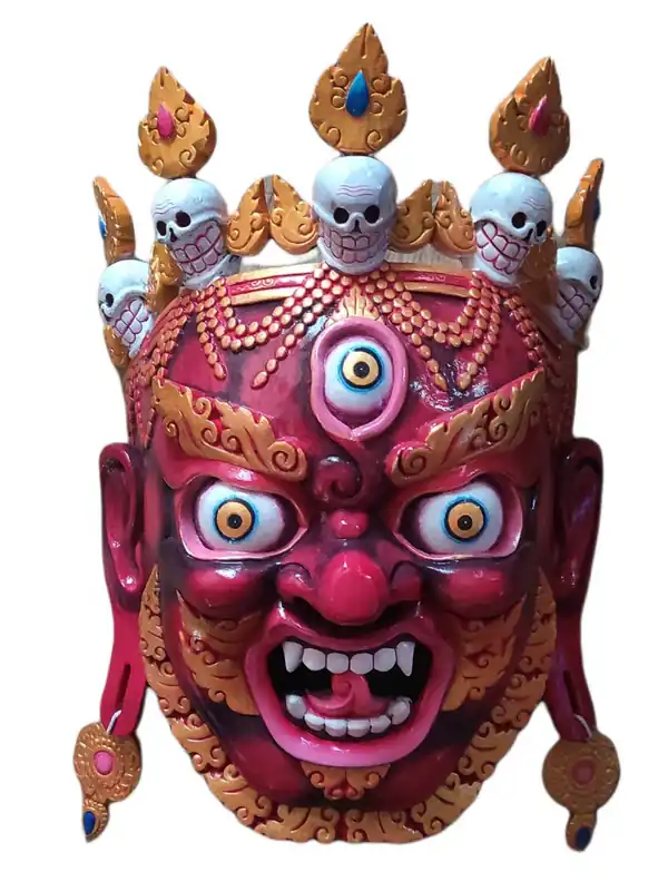 Masque en bois de Mahakala noir – Peinture Thangka