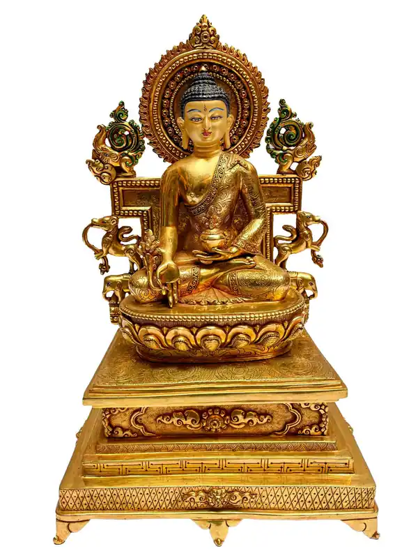 Statue du Bouddha de la Médecine, magnifiquement sculptée à la main.
