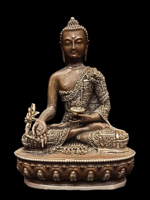 Statue bouddhiste du Bouddha de la Médecine, magnifiquement sculptée à la main.