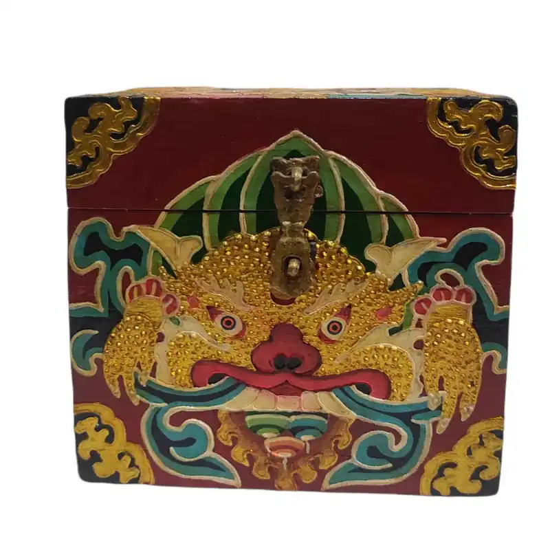 Boîte en bois tibétaine avec motif de Cheppu