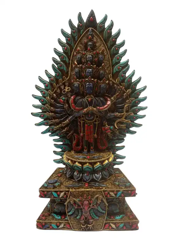 Statue tibétaine de Sahasrabhuja Avalokitesvara à mille bras