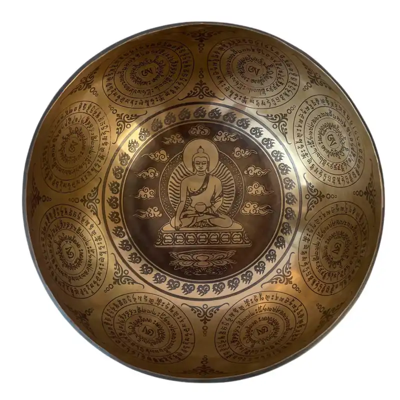 Bol chantant Jambati avec gravure de Shakyamuni Bouddha