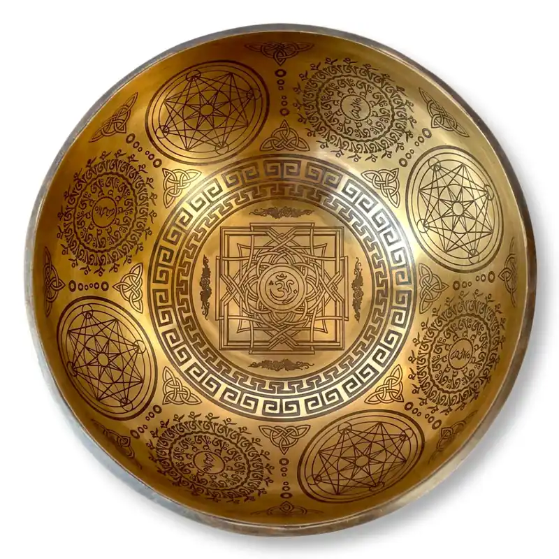 Bol chantant Jambati finement sculpté avec gravure du Sri Yantra