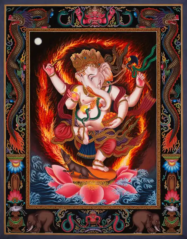 Thangka bouddhiste de Ganesh dansant