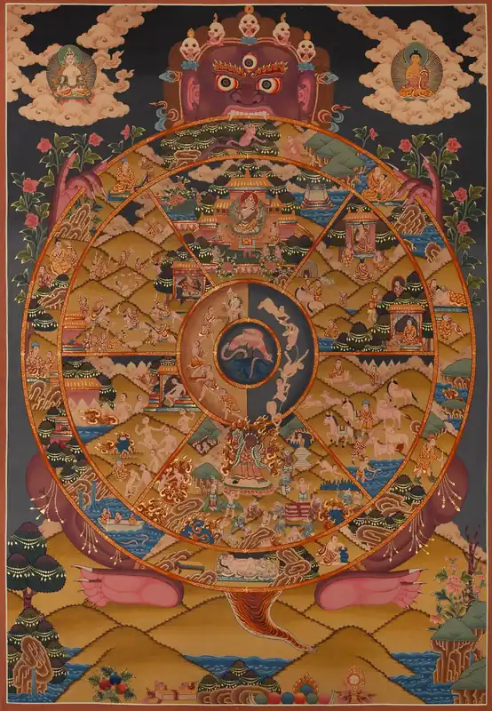 Art thangka de la Roue de la Vie fait à la main