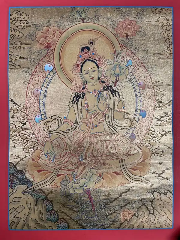 Thangka artisanal de la déesse Tara verte