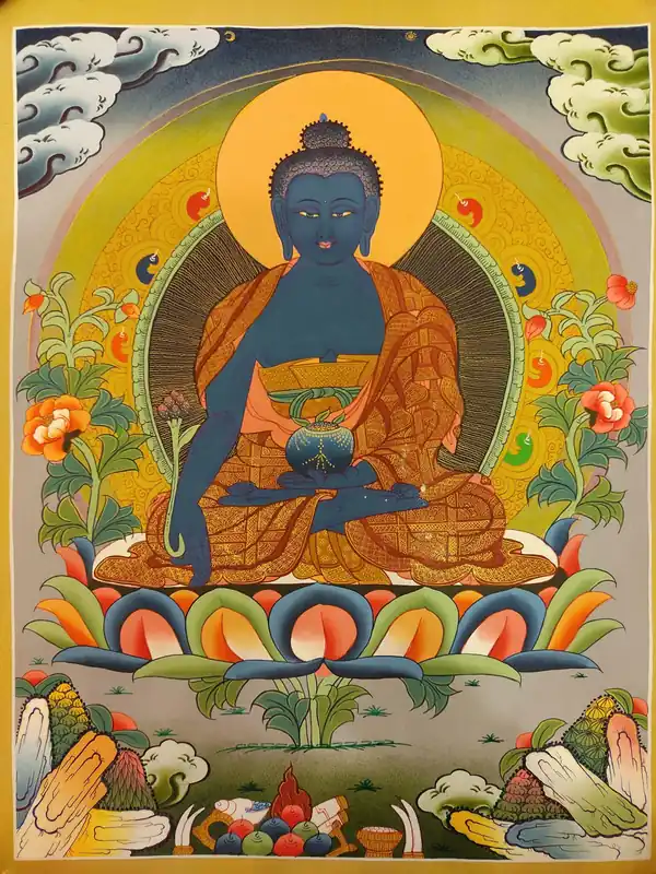 Thangka du Bouddha de Médecine fait main