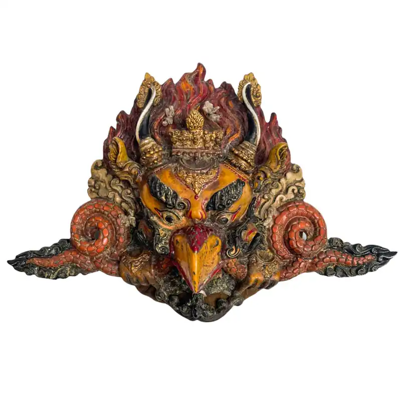 Masque en bois antique de Garuda – Peinture jaune