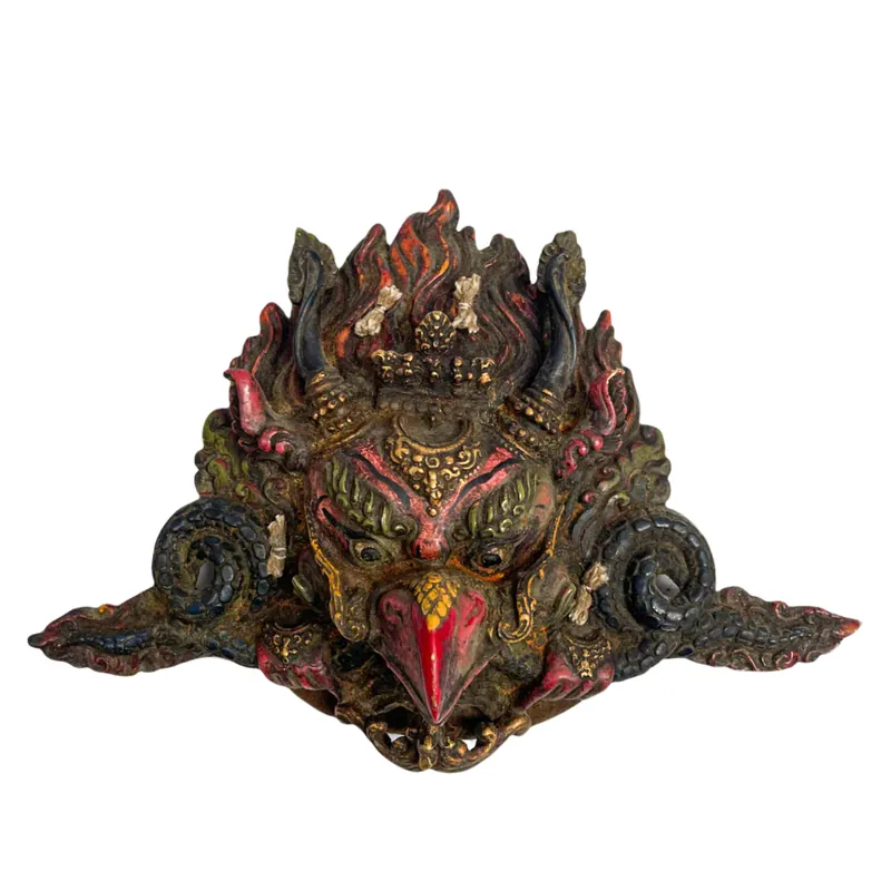 Masque en bois antique de Garuda – Peinture rouge