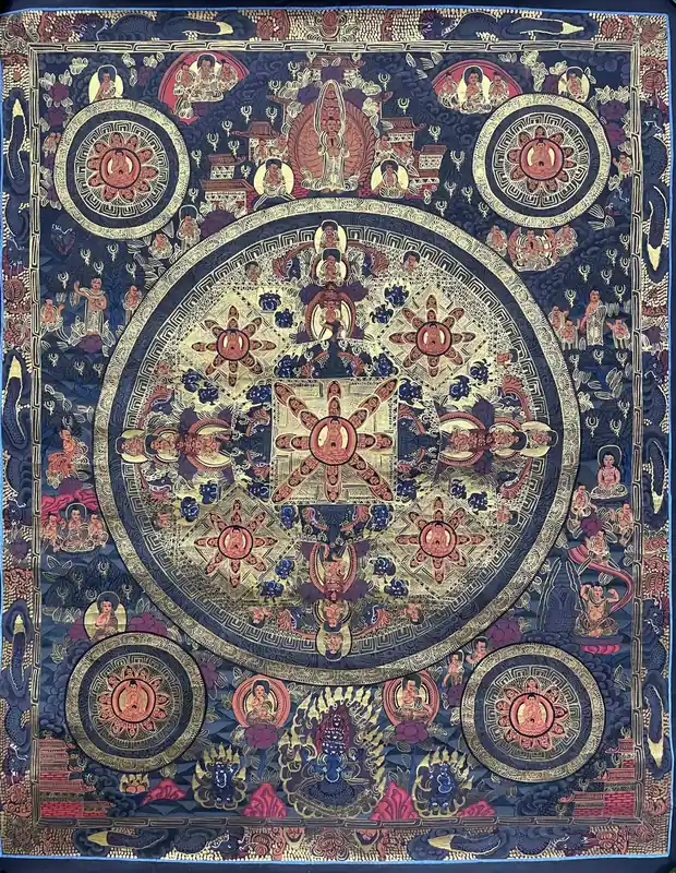 Thangka mandala des cinq bouddhas de 60 cm