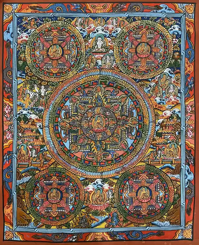 Peinture rituelle de mandala du Bouddha Shakyamuni