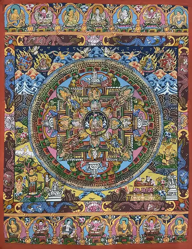 Peinture de mandala bouddhiste tibétain