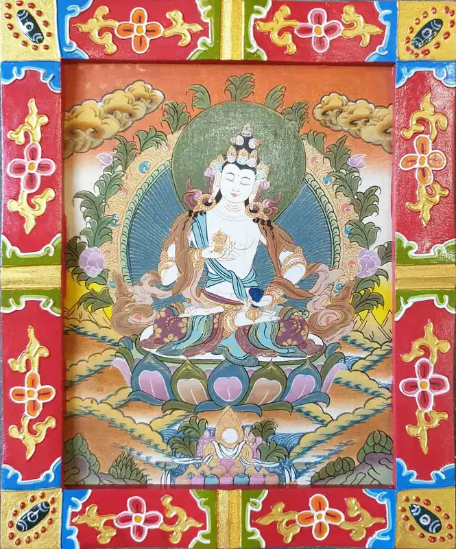 Art de peinture artisanale de Vajrasattva dans un cadre en bois