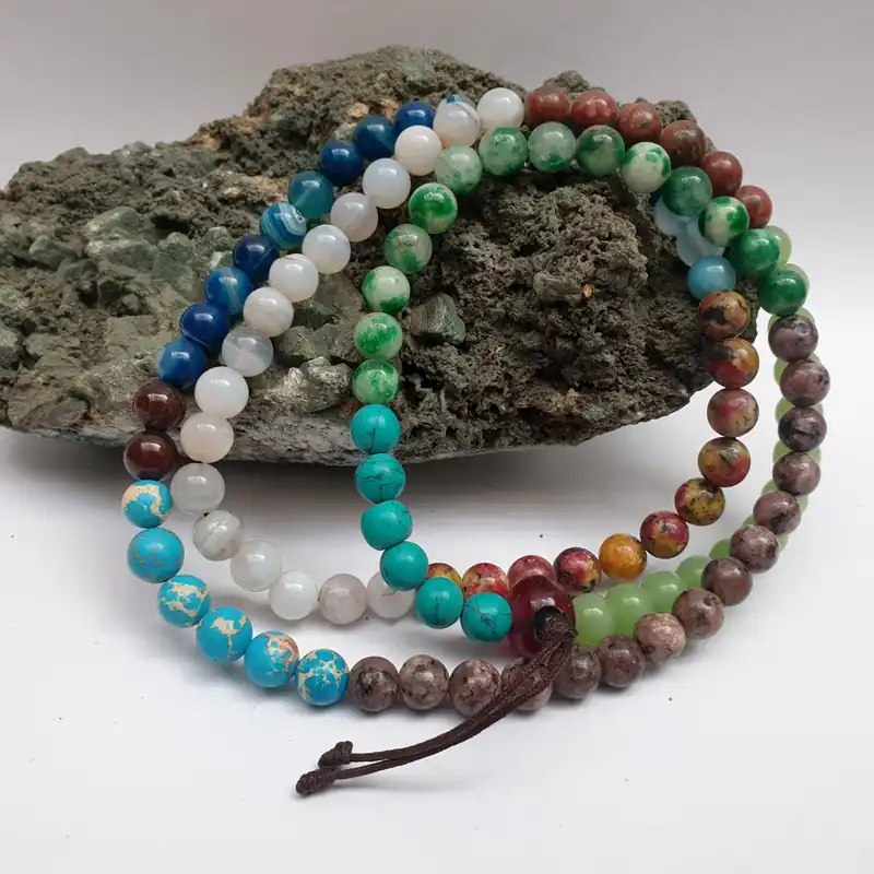 108 perles de prière en pierre d’aigue-marine
